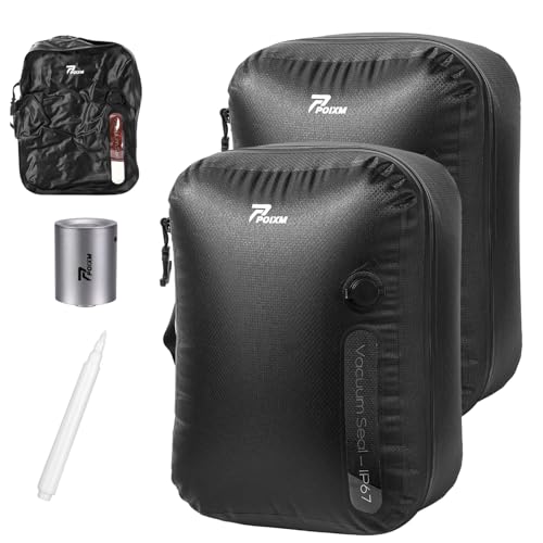 Vacuum Bags for Travel with Wireless Pump, 180° Open Zipper, IP67 Waterproof, Reusable Space Saver Compression Bags for Backpack, Suitcase, Home Storage(2 Pack + Pump) - color: Black - 2PC+P, size: Small