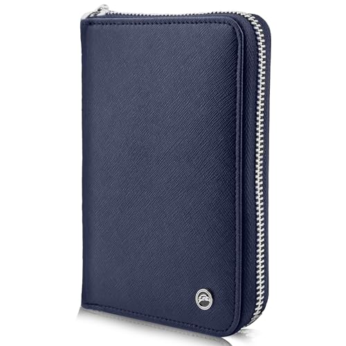 RFID Travel Wallet Passport Holder w/Zipper - Organizer Bag for Travel Documents – Safety Essentials Cover for Men Women - color: Blue