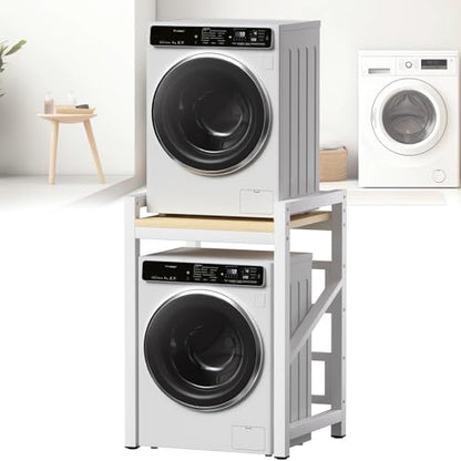 Washer Dryer Stacking Rack Kit 29.5in, Over the Washer and Dryer Storage Shelf for Laundry Room, Bathroom, Heavy Duty, Height Adjustable, 1.2mm Wall Thickness 660lbs Capacity (White, 29.5in) - color: White