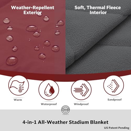 STOVER Large Waterproof Outdoor Stadium Blanket- Extra Thick Soft Fleece Camping Blanket for Travel, Picnics, Sports, 79"x55", Warm, Windproof, Sand-Proof, Lightweight, Packable (Game Day Crimson) - color: 01 - Game Day Crimson