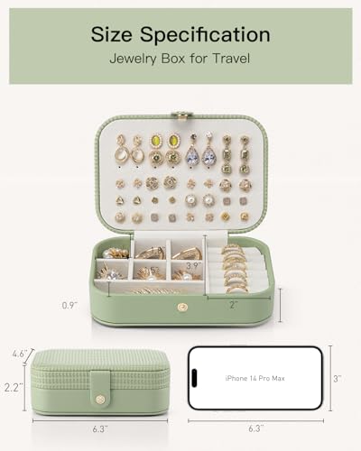 VLANDO Travel Jewelry Case, PU Leather Travel Jewelry Box with Earring Holder, Portable Display Small Jewelry Box for Mothers Day Women Girls Gift - Green - color: C.Green