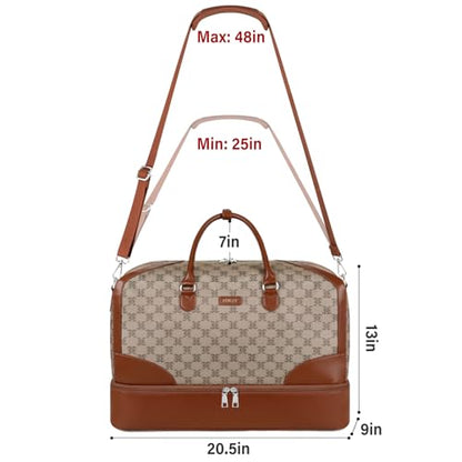 ITIEZY Weekender Overnight Bag for Women - Large Travel Duffel Bag with Shoe Compartment, Gym Duffel Bag Hospital Bag Carry On Tote Bags for Airplanes with Crossbody Bag Toiletry Bag 3Pcs Set - color: 9B-Light Brown