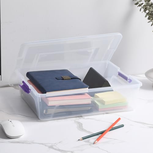 Clear Plastic Storage Bins with Lids Stackable Storage Box for Crafts, Supplies (Large 4Pack Purple) - size: Large 4Pack Purple