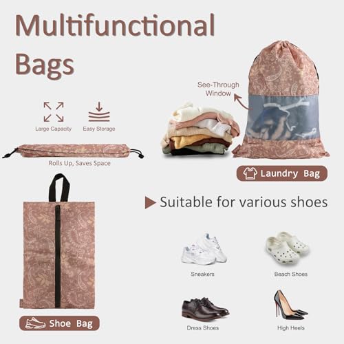U+U 5 Set Packing Cubes for Travel Essentials Ultralight Luggage Packing Organizers with Laundry Bag and Shoe Bag for Vacation, Business Trip and Camping (Paisley Pattern) - color: Paisley Pattern