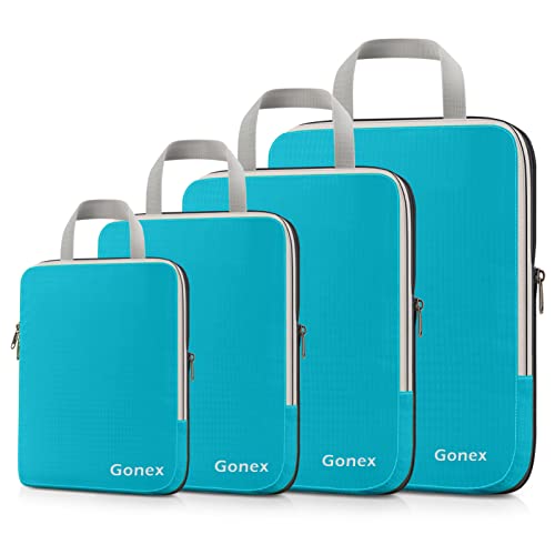 Gonex Compression Packing Cubes, 4pcs Expandable Storage Travel Luggage Bags Organizers (Blue) - color: 4-Blue, size: 4 Set