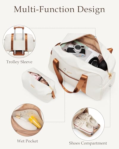 LONG VACATION Luggage Sets 5 Piece, Suitcases With Wheels, PC+ABS Hardshell Luggage Set with Spinner Wheels, TSA Lock (White Brown) - color: White Brown, size: 5 Piece Set (20, 24, 28 Inch)