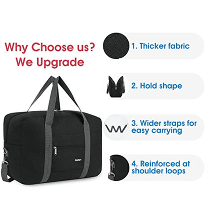 For Spirit Airlines Personal Item Bag Foldable Travel Duffel Bag Tote Carry on Luggage Duffle Overnight for Women and Men - color: 3112-Thick Series Black (with Shoulder Strap)