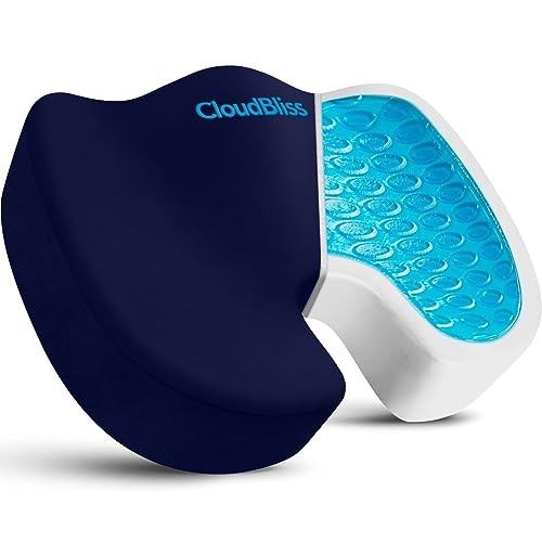 CloudBliss Gel Seat Cushion - Cooling Gel Enhanced, Memory Foam, Ergonomic Seat Cushion for Long Sitting for Office, Game, Car, Airplane (X-Large, Blue) - color: Blue, size: X-Large