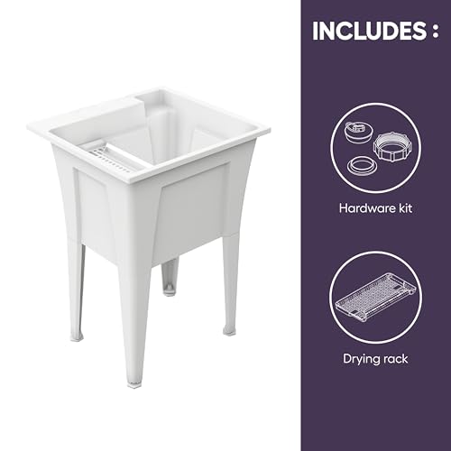 24” Utility Sinks for Laundry Room, Garage, Garden, Basement – Noah William Home Indoor and Outdoor Polypropylene Basement Wash Tub - No Faucet Included (White) - color: White, size: 24" - 19.5 gal
