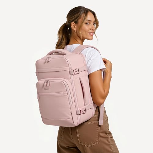 mibasies 30L Travel Backpack for Women & Men: Flight Approved Carry On Backpack, TSA Personal Item Bag with Water Bottle Pocket, Weekender Essentials Backpacks fits 15.6" Laptop - Pink - color: Pink, size: Large