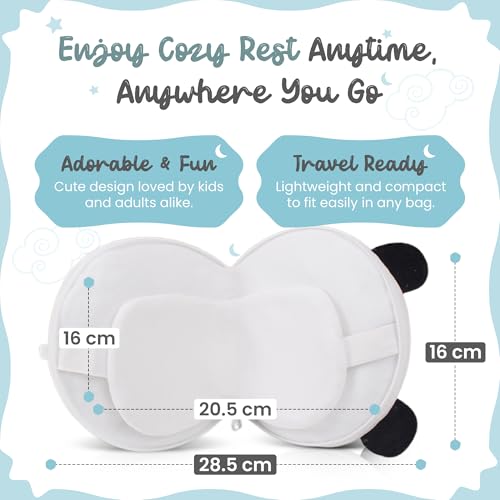 Child Travel Sleep Mask and Pillow Set - 2 in 1 Cute Character Design for Kids Rest, Naps and Relaxation. Soft Comfort with Bag Cover, Perfect for Flights, Car Trips 15cm (White) - color: White