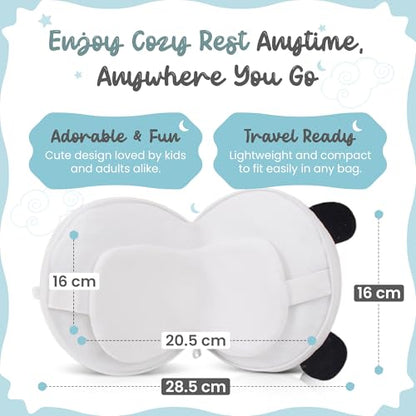 Child Travel Sleep Mask and Pillow Set - 2 in 1 Cute Character Design for Kids Rest, Naps and Relaxation. Soft Comfort with Bag Cover, Perfect for Flights, Car Trips 15cm (White) - color: White