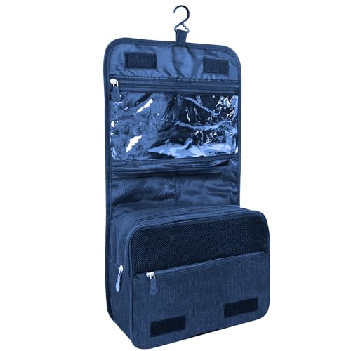 L & FY Hanging Travel Toiletry Bag Women's Cosmetic Organizer Makeup Pouch Men's Shaving Kits With Handle (Denim Navy Blue) - color: Denim Navy Blue, size: Compact Size