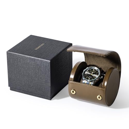 Premium Watch Travel Case, Odor-Free PU Leather Watch Roll for 1/2/3 Watches Protective Storage with Gift Box, Ideal for Men's Gifts & Business Travel, Coffee - color: Coffee, size: Single watch case