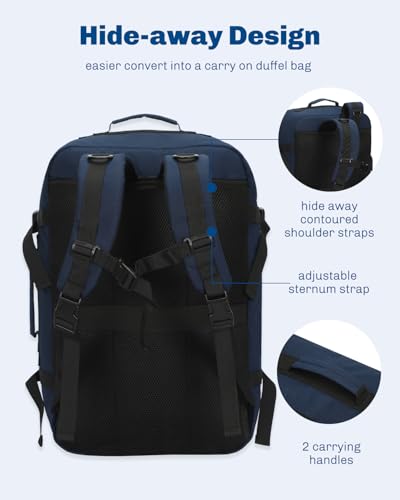 Hynes Eagle Carry on Backpack 38L Large Travel Backpack for Women Flight Approved Weekender Bag Laptop Backpack Men 15 inches Dark Blue - color: Dark Blue