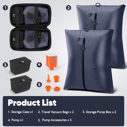 Vacuum Compression Bag with Travel Pump - Waterproof, Reusable, Hard Storage case, Portable Travel Bag Vacuum Bag Kit, Suitable for Camping, Gym, Beach, Moving (Blue Bag +Pump) - color: Blue Bag +Pump