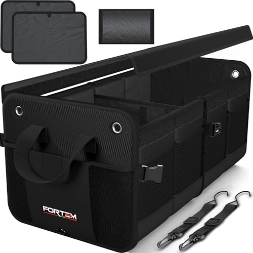 FORTEM Trunk Organizer For SUV Car Organizer and Storage, Collapsible Multi-Compartment Storage Bag Car Accessories for Women Men, 1680D Oxford, Non Slip Bottom, Adjustable Straps, Soft Cover (65L) - color: Black, size: Large (65L)