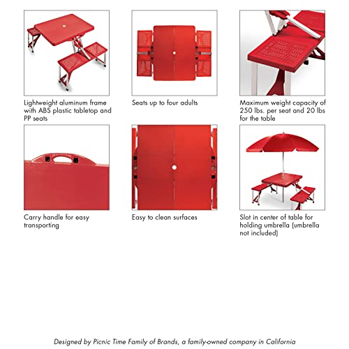 Picnic TIME Portable Folding Picnic Table with Seats for 4, Collapsible Aluminum Table with Benches & Umbrella Hole, Lightweight Foldable Table for Camping, Travel, Backyard, Tailgating | with Umbrella Hole - color: Black