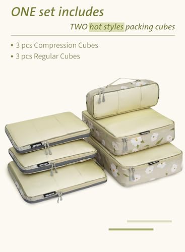 Bagail Ultralight Compression Cubes 7 Set - 3 Packing Cubes, 3 Organizers, and 1 Shoe Bag - color: Flower, style: Mesh Pattern