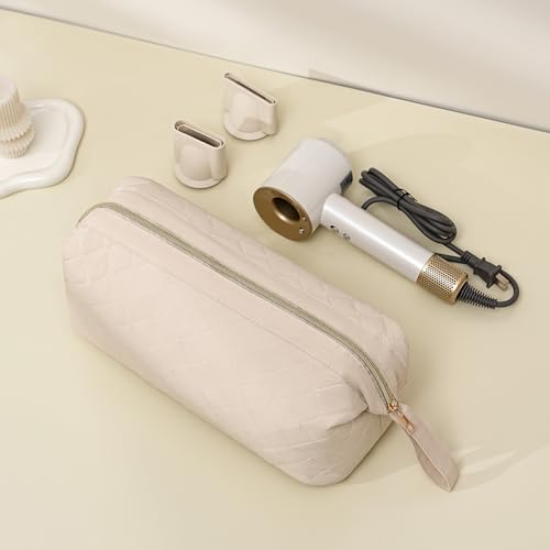 RSRSLEII Large Quilted Hair Tools Travel Bag,Waterproof Hair Styling Accessories Storage Case for Flat Irons,Straightener,Curling Iron,Hair Dryer,Dyson Airwrap Travle Bag (12 Solid Beige) - color: 12 Solid Beige