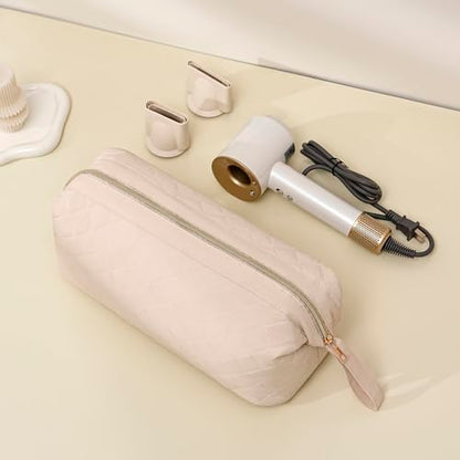 RSRSLEII Large Quilted Hair Tools Travel Bag,Waterproof Hair Styling Accessories Storage Case for Flat Irons,Straightener,Curling Iron,Hair Dryer,Dyson Airwrap Travle Bag (12 Solid Beige) - color: 12 Solid Beige