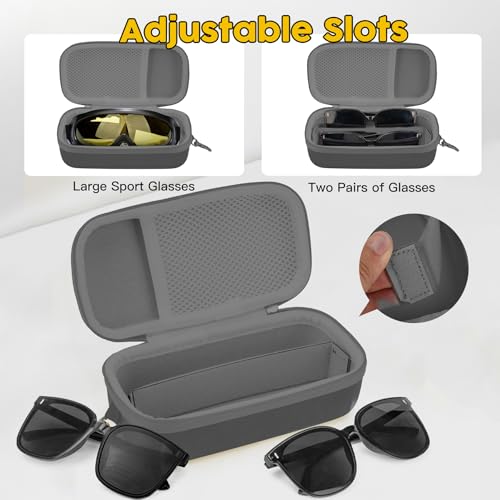 Double Eyeglasses Case,Hard Shell Glasses Case Travel Sunglasses Organizer with Adjustable Slot & Clip for Men Women - color: Grey