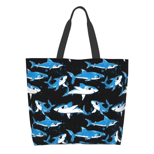 Shoulder Bag Large Reusable Eco-friendly Shopping Bags Portable Storage Handbag | Large - color: Underwater Shark17