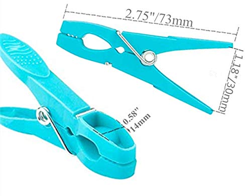 Strong Plastic Clothes Clips For Drying Heavy Duty Clothing Clamps Travel Clothespins Beach Towel Pegs 24 Pack Blue - color: Blue