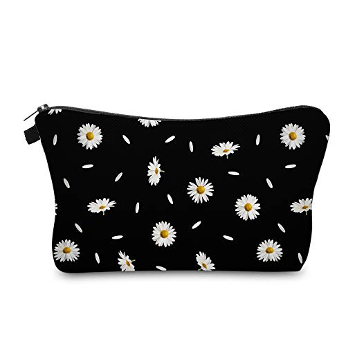 Cute Travel Makeup Bag Cosmetic Bag Small Pouch Gift for Women (Daisy Black) - color: Daisy Black