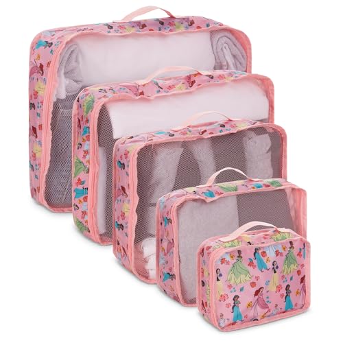 Disney Minnie Mickey Stitch Packing Cubes - Winnie the Pooh, Princess Cinderella, Cars, Toy Story 5 Piece Packing Cubes Compression - Travel Essential - Luggage Suitcase Organizer Set - color: Pink