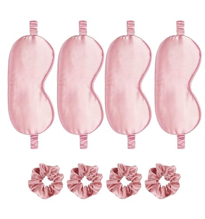 Satin Eye Mask 8Pcs Silk Sleep Masks Silky Blindfold Eyeshade Blackout Eyes Cover Scrunchies Hair Ties Travel Wedding Gifts - color: Evergreen