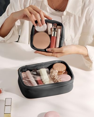 Pocmimut Mini Makeup Bag with Small Cosmetic Bag Travel Essentials Organizers,TSA Approved Toiletry Bag Makeup Pouch Clear Cosmetic Bags for Women Men,Black - color: Black, style: Small+mini