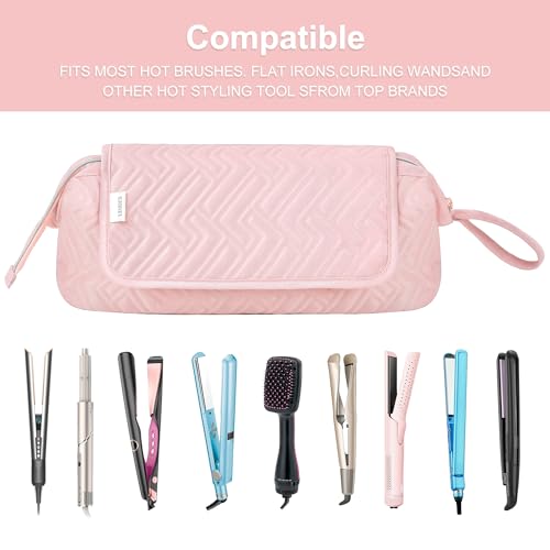 Leudes Hair Tools Travel Bag for Women Heat Resistant Mat for Travel Essentials Hot Tools Straighteners,Flat Irons,Curling Iron,Hot Air Brushes and Hair Dryer Organizer Bags 2 in 1(Pink) - color: Pink