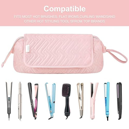 Leudes Hair Tools Travel Bag for Women Heat Resistant Mat for Travel Essentials Hot Tools Straighteners,Flat Irons,Curling Iron,Hot Air Brushes and Hair Dryer Organizer Bags 2 in 1(Pink) - color: Pink
