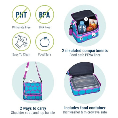 Wildkin Kids Two Compartment Insulated Lunch Bag – Keeps Food Hot or Cold, Easy-Clean Lining, Leak-Resistant & BPA-Free – Boys & Girls, Ideal for School, Travel & Daycare – Big Dot Aqua - color: Big Dot Aqua