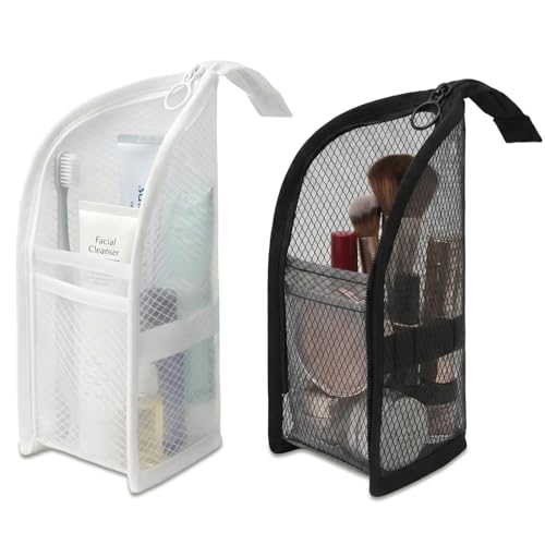 2Pcs Standing Toiletry Bag, Upright Travel Toiletry Bag Waterproof Portable Makeup Cosmetic Bag, Translucent Mesh Travel Bag for Toiletries, Standing Makeup Bag
