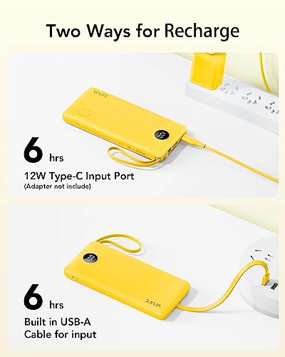 VRURC Portable Charger with Built-in Cables, USB C Portable Phone Charger 10000mAh, Lightweight Power Bank with 5 Output 2 Input Compatible with Smart Phones,Samsung,Android etc-Yellow(1 Pack) - color: Yellow