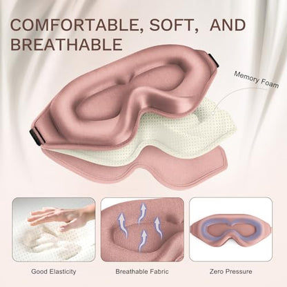 FlyCoco 99% Fully Block Out Light Eye Sleep Mask, 3D Deep Contoured Eyes Cover Zero Pressure, Long Lash Extension Eyes Mask with Adjustable Straps for Sleeping Travel Home Nap Rest Women Men (Rose) - color: Rose