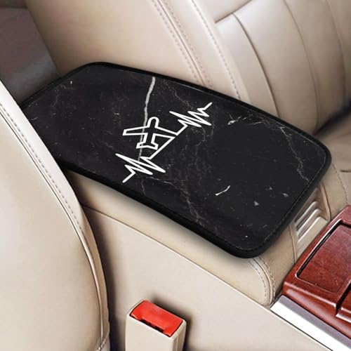 Airplane Pilot Heartbeat Car Center Console Cover Waterproof Non Slip Universal Car Armrest Seat Cover Black