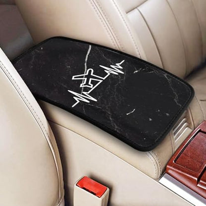 Airplane Pilot Heartbeat Car Center Console Cover Waterproof Non Slip Universal Car Armrest Seat Cover Black