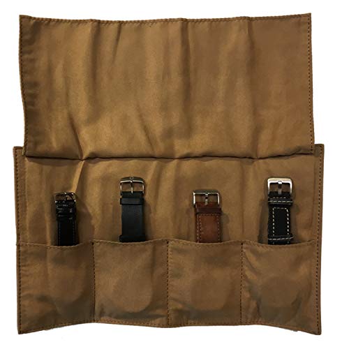 Vegan Leather Watch Roll Travel Case - 4 Soft Pockets with Padded Storage Protection for Four Wristwatches |