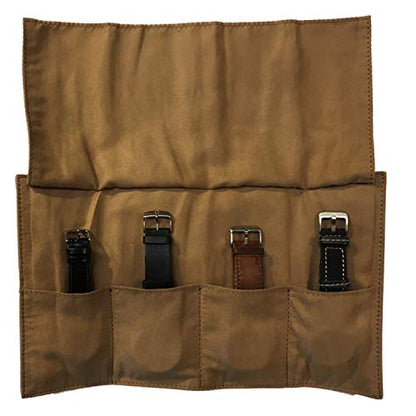 Vegan Leather Watch Roll Travel Case - 4 Soft Pockets with Padded Storage Protection for Four Wristwatches |