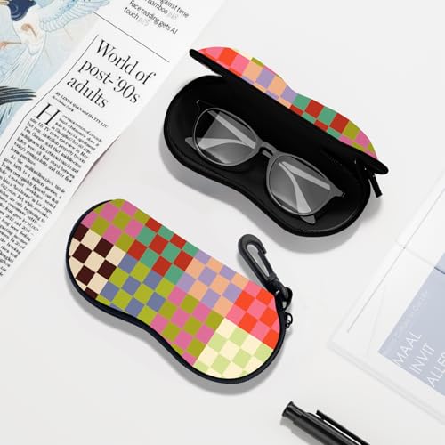Sunglasses Soft Case, Ultra Light Portable Neoprene Zipper Glasses Case for Men Women - color: Colorful Plaid