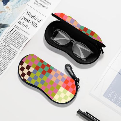 Sunglasses Soft Case, Ultra Light Portable Neoprene Zipper Glasses Case for Men Women - color: Colorful Plaid