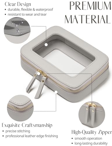 Popvibe Clear Makeup Bag Travel Cosmetic Case Transparent Toiletry Bag with Zipper, Portable Make Up Organizer Traveling Compact Car Bag for Essentials - color: Beige Grey, style: Medium Moda