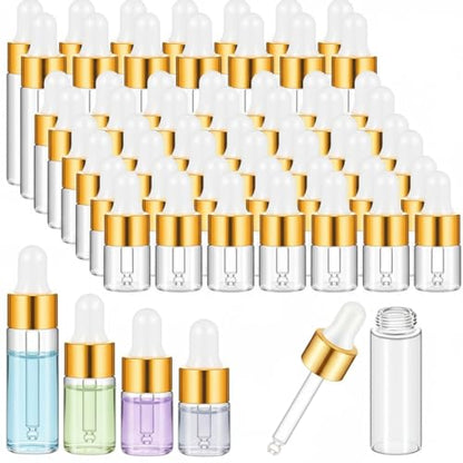 Didaey 20 Pcs Mini Glass Oil Dropper Bottle Bulk, Clear Essential Small Empty Bottles Sample Containers Perfume Liquid Vials with Cap for Traveling (1ml,2ml,3ml,5ml,Champagne Gold) - color: Champagne Gold, size: 1ml, 2ml, 3ml, 5ml