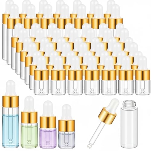 Didaey 20 Pcs Mini Glass Oil Dropper Bottle Bulk, Clear Essential Small Empty Bottles Sample Containers Perfume Liquid Vials with Cap for Traveling (1ml,2ml,3ml,5ml,Champagne Gold) - color: Champagne Gold, size: 1ml, 2ml, 3ml, 5ml