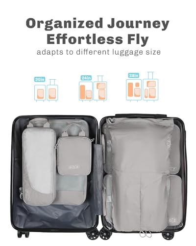 Hynes Eagle 6 Set/ 4 Set/ 2 Set Compression Packing Cubes Travel Essentials Lightweight Nylon Luggage Suitcase Organizer Bag Light Grey 6PCS - color: Light Grey-6 PCS