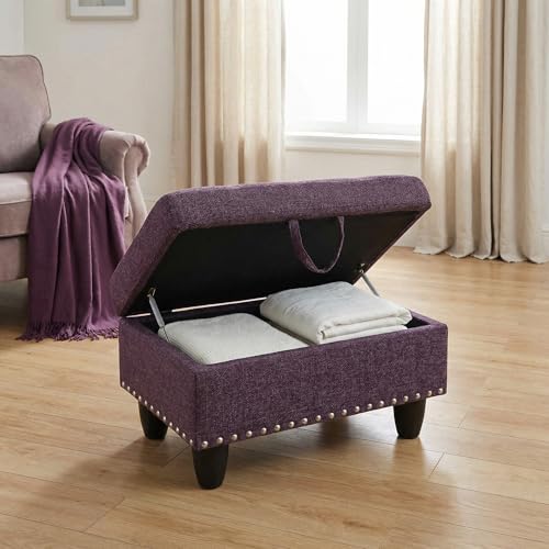 28.5 Inch Storage Ottoman Bench, Upholstered Ottoman with Hidden Storagefor Bedroom Living Room, End of Bed Foot Rest Stool, Purple - color: Purple