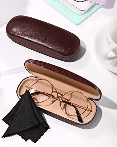 Frienda 3 Pieces Hard Shell Glasses Case Eyeglass Case Protective Sunglass Holder with Cleaning Cloth for Men Women Unisex - color: Brown